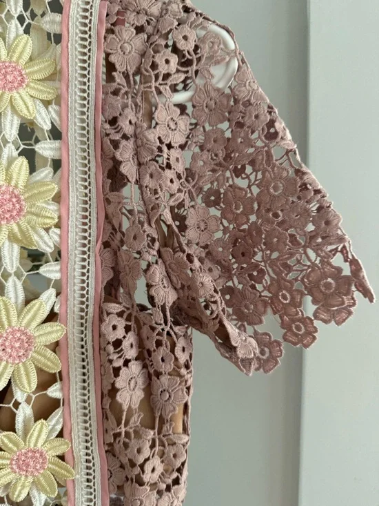 Self-Portrait Blush and Ivory Lace Appliqué Dress - Picture 6 of 10